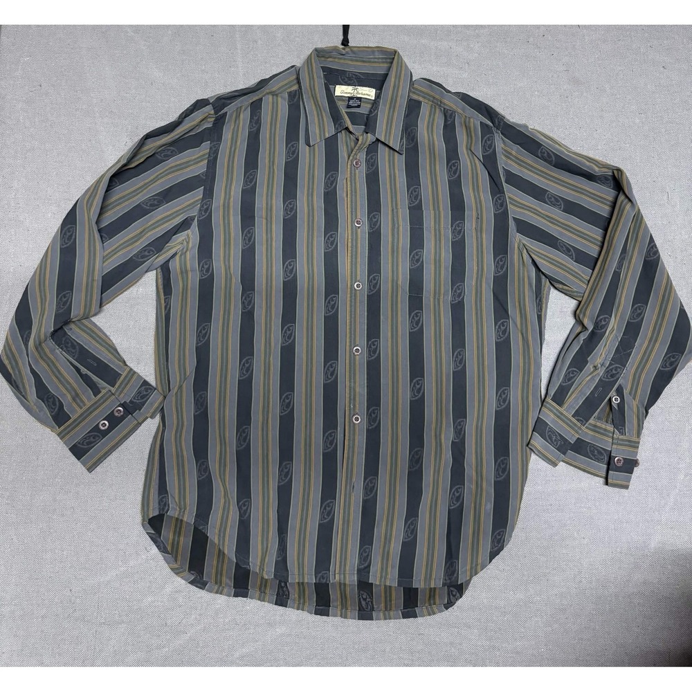 Tommy Bahama Mens M Silk Long Sleeve Button Down Shirt Striped Leaf Paisley